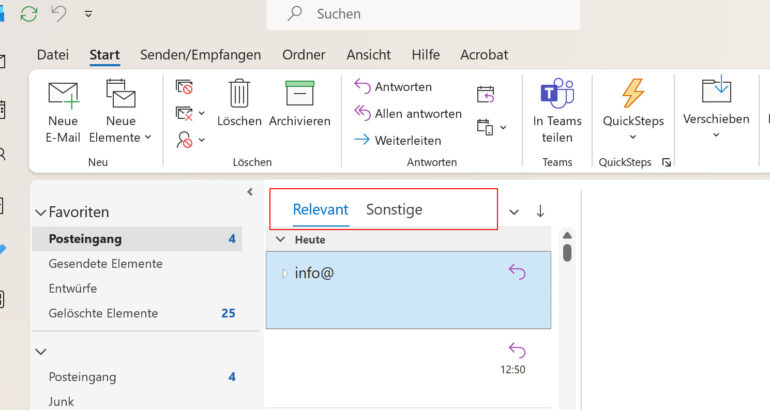 Outlook E-Mails mit relevanz